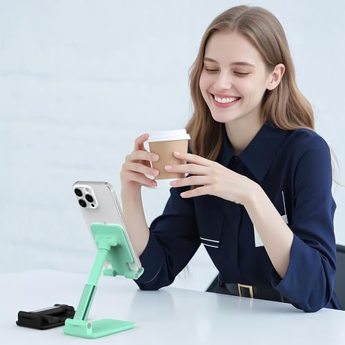 2 Pack Cell Phone Stand for Desk, Adjustable Angle & Height, Foldable Portable Phone Holder with Anti-Slip Silicone Pad, Compatible with iPhone 18/17/16/Smartphones 4–8 Inch, Pink&Green - color: (2 PCs) Black&Green