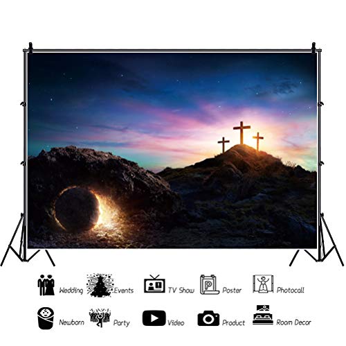7x5Ft Polyester Empty Tomb Photography Backdrop Easter Resurrection of Jesus Christ Background Sepulcher Lord Pray Sunday Christian Christmas Easter Holy Lights Religious Belief Studio Props - size: 7x5ft-Polyester