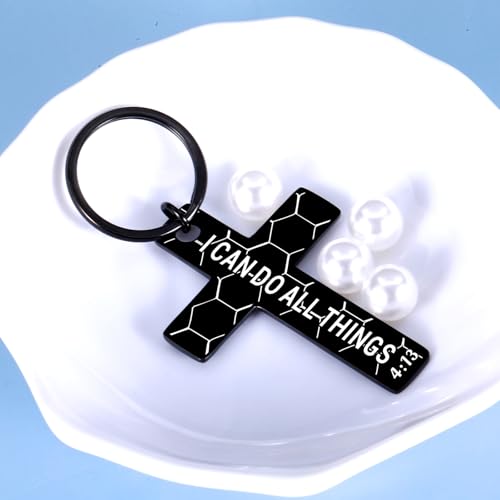 GGOJAGST Christian Cross Keychain for Men Baptism Gifts for Boys Football Christian Keychain for Men Communion Bible Verse Soccor Christmas Stocking Stuffers