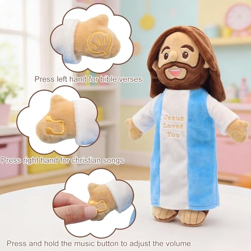 Speaking Jesus Doll - Speaks 36 Bible Verses & 10 Songs, 13” Talking Plush - color: Blue