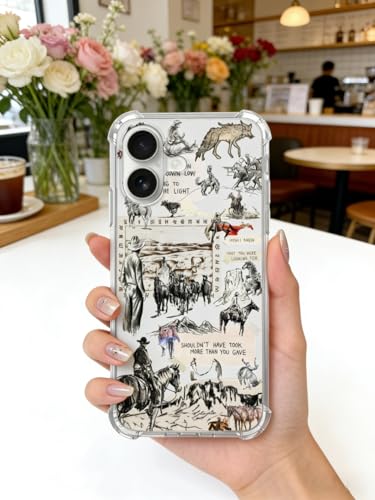 Vintage Cowboy Case Compatible with iPhone 16, Wild West Country Case for iPhone 16, Cool TPU Bumper Phone Cover Case - color: Vintage Cowboy