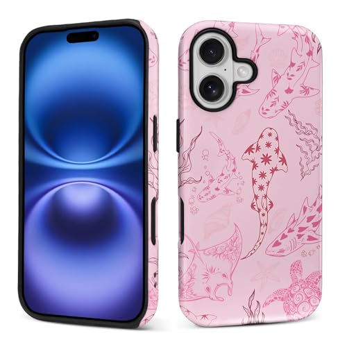 Case for iPhone 17,Drop Protection Hybrid 2-Layer Hard Phone Cover-Ocean Animal Whale Shark-Pink - color: Ocean Animal Whale Shark-Pink, size: iPhone 17
