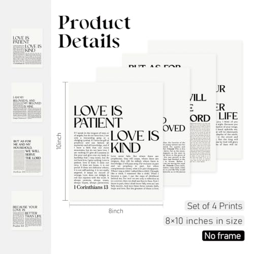 Locomiss Black and White Christian Modern Bible Minimalist Wall Art Decor - color: Love, size: 8x10 Inches