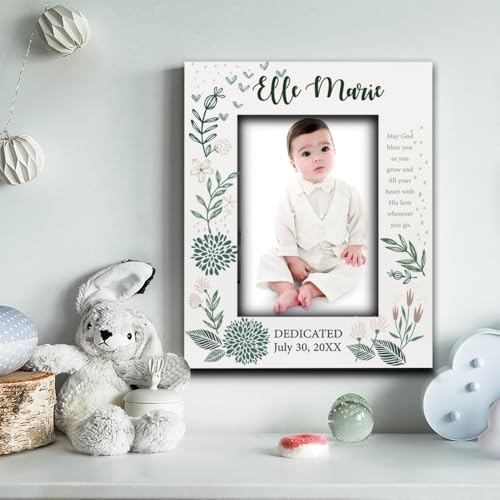 BELLA BUSTA-Personalize -Baptism, Dedication, Confirmation, First Communion Theme Picture Frame-Keepsake from Godparents, Friends, Family-UV Print Frame (Green and Taupe (5x7 Vertical)) - color: Green and Taupe (5x7 Vertical)