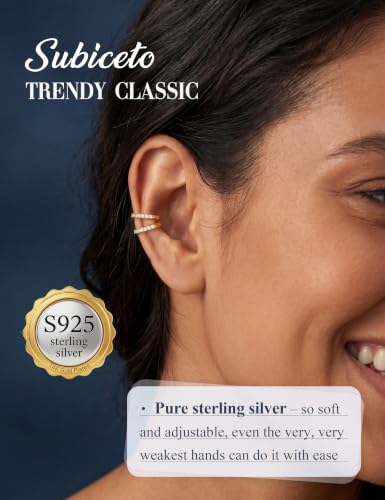Subiceto 925 Sterling Silver Ear Cuffs Non Piercing - Adjustable Hypoallergenic 14K Gold Plated Clip On Earrings for Women Cubic Zirconia Silver Ear Cuff Helix Cartilage Fake Piercing - color: 03 CZ Gold Tone