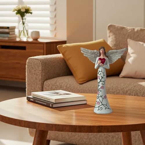 Angel Figurine with Red Heart, Floral Resin Statue, 20 cm - size: Angel of Love