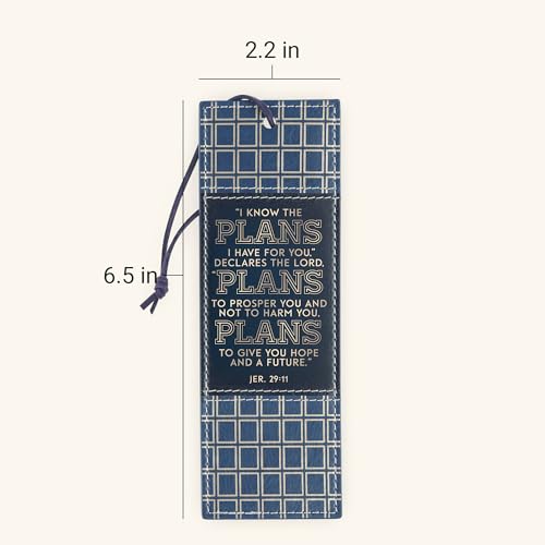 Christian Art Gifts Faux Leather Bookmark for Graduates: I Know the Plans - color: Navy & Gold Plaid/Know the Plans