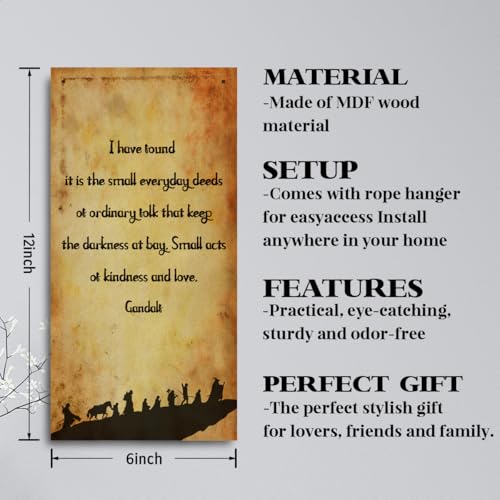 Inspirational Wood Sign - Gandalf Quotes 'Small Deeds of Ordinary Folk Keep the Darkness At Bay' - Decorative Hanging Wall Plaque for Positive Home and Living Room Decor