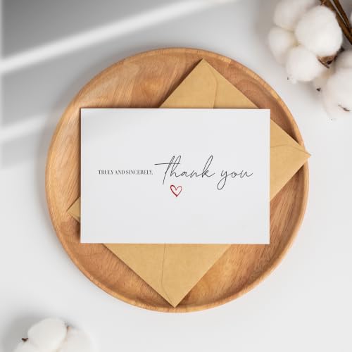 Thank You Cards with Envelopes Bulk Pack of 40 - Script Fonts Design - color: Red - Script