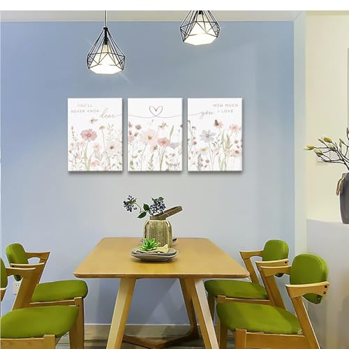 DAXINGJ Floral Wall Art Set of 3,Inspirational Neutral Botanical Heart Line - color: Pink Flower Love, size: 24"L x 16"W