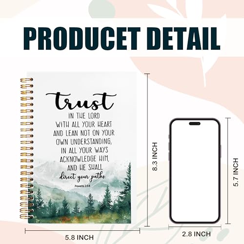 Christian Notebook Journal, Proverbs 3:5-6 Christian Notebooks for Note Taking, Trust in the Lord with All Your Heart Bible Prayer Journal for Women Men, Spiral Notebook 5.5x8.3 Inch - color: trust