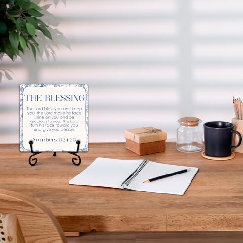 The Blessing Wooden Sign Decor, Numbers 6:24-26 Scripture Plaque, Rustic Wooden Plaque Sign With Iron Stand, Farmhouse Home Office Restroom Desk Shelf Decorations - style: Christian-C