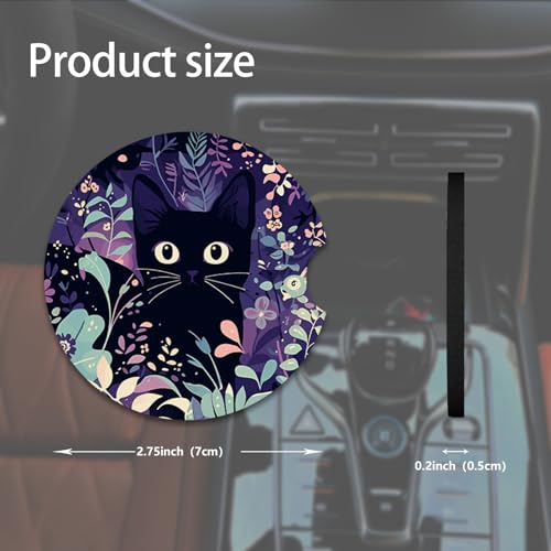 2pcs Cute Black Cat Car Coasters,Absorbent Universal neoprener Cup Holder Coasters with a Finger Notch,Car Accessories for Women&Man Interior,2.75" 1 - color: Cute Black Cat 1