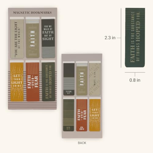 Christian Art Gifts Inspirational Magnetic Bookmark Pagemarker Set for Men & Women: Faith Over Fear, Stylish Multicolors & Encouraging Bible Verse Messages, Reading, Books, Bibles, 6 Piece Set