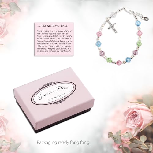 Precious Pieces Kids Crystal Rosary Bracelet, .925 Sterling Silver - color: Multi
