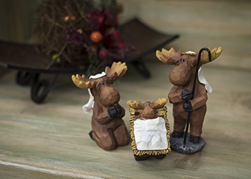 3 Piece Moose Holy Family Resin Christmas Nativity Set