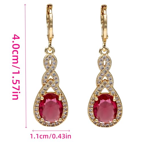 18K Gold Plated, Dangle Earrings for Women, Flower/Heart Drop earrings, Hypoallergenic Cubic Zirconia Earrings, Lightweight, Party, gold earrings, Jewelry for Gifts, Fashion - style: 0470-Red