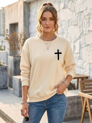 Christian Sweatshirts for Women Jesus Shirts Faith Cross Bible Verse Tops - color: Apricot-a, size: XX-Large