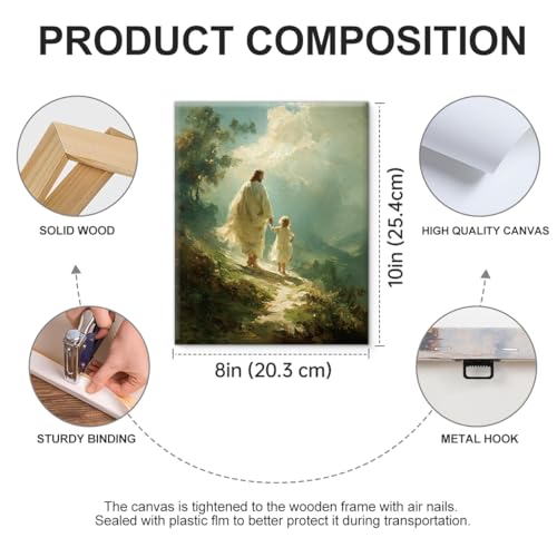Christian Jesus Wall Art Print - Vintage Follow Me Jesus Canvas Picture Painting Religious Wall Decor for Home Farmhouse Prayer Room 8x10 Framed - color: color-M