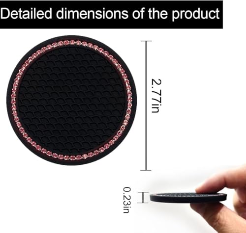 Bling Car Cup Coaster, 2.75 Inch Anti Slip Shockproof Embedded Drink Mat, Dustproof Automotive Interior Accessories Mat, Universal for Vehicles, Trucks, RVs and More (Pink Crystal 4 PCS) - color: Pink Crystal