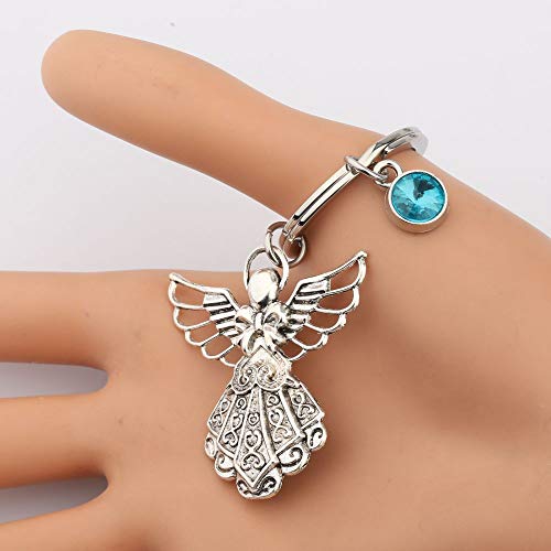 BNQL Guardian Angel Keychain with Birthstone Memorial Key Chain Personalised Gift - color: March