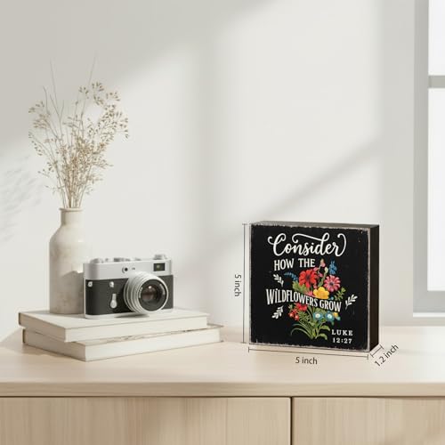 Consider How the Wild Flowers Grow Wood Box Sign, Black, 5x5 Inch - color: Black-019