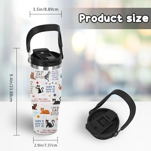 30oz Insulated Tumbler with Top Handle and Flip Straw, Gift for Cat Lovers - color: Cat1