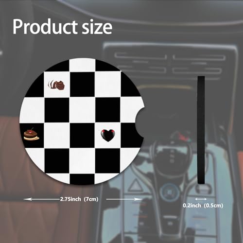 2pcs Black and White Checkerboard Car Coasters,Absorbent Universal neoprener Cup Holder Coasters with a Finger Notch,Car Accessories for Women&Man Interior,2.75" - color: Black and White Checkerboard
