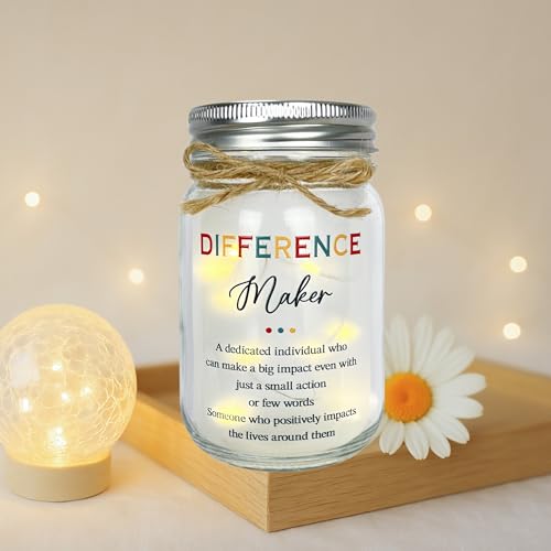 Inspirational Difference Maker Gifts for Women - Mason Jar Light Decor - Teacher Appreciation Gifts Thank You Gratitude Gift for Nurse, Boss, Coworker, Employee - style: Difference Maker