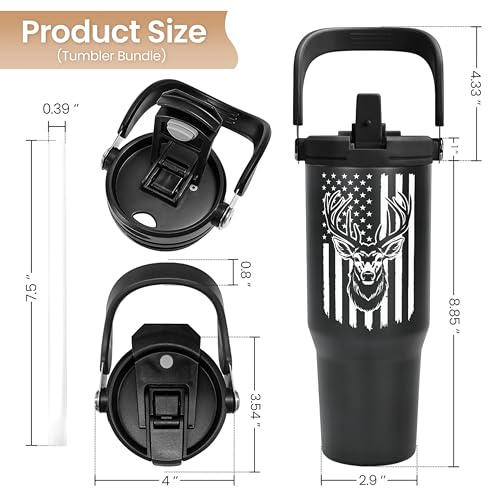 SANDJEST Hunting Gift for Men, Deer Hunting Tumbler with Handle, 30oz Flip Straw Stainless Steel Insulated Coffee Travel Cup, Gifts for Hunter Dad Grandpa on Birthday Christmas Fathers Day - color: Hunting 1