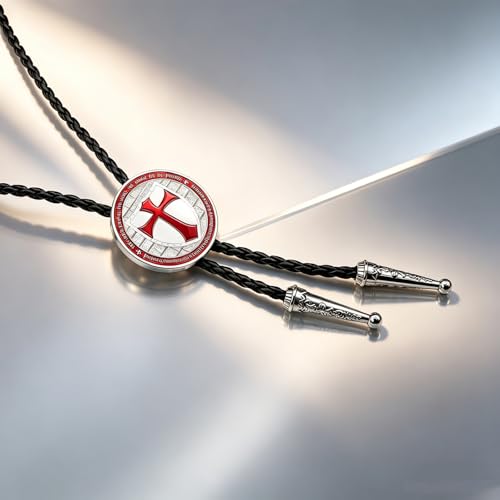 Fashionable Cross Bolo Tie Multi-Color Cross Shield Necktie - color: Red