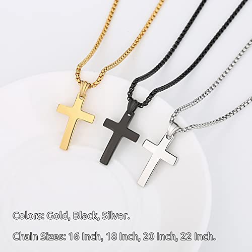 REVEMCN Christian Black Gold Silver Cross Necklace for Boys & Men, 16-22" - color: Black - cambered cross pendant, size: 18 inches