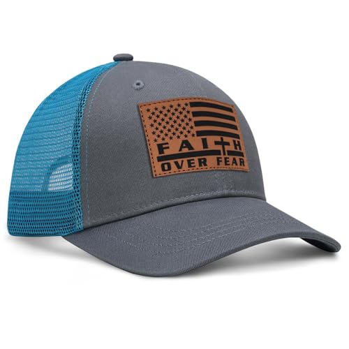Jesus Hat Christian Gifts for Men American Flag Hats Faith Over Fear Hat Fathers Day Christmas Birthday Gifts for Friend - color: Grey-1