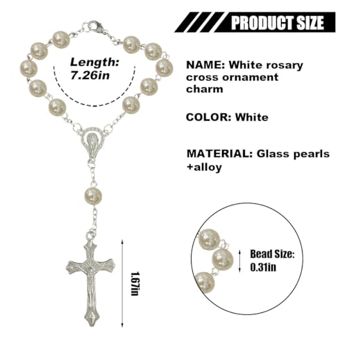 smilfuy 2PCS Car Rosary for Rearview Mirror, White Rosary Pendant - color: White