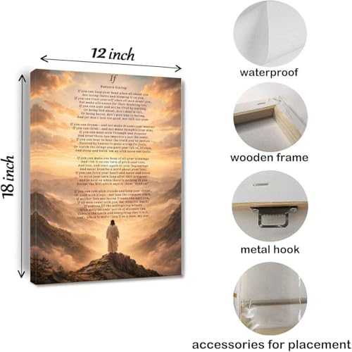 If Poem by Rudyard Kipling Wall Art Canvas Print, Inspirational Quote Poster, Motivational Poem Decor, Classic Literature Art, Graduation Gift for Son, Father to Son Gift, Office Home Wall Decor Framed 12*18 inch - color: If Poem, size: 18"L x 12"W