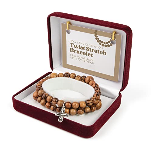 Logos Trading Post Olive Wood Catholic Rosary Bracelet from the Holy Land - style: 4 Decade Twist Stretch