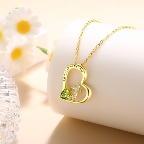 Birthstone Cross Necklace for Girls, Child of God Cross Gifts Jewelry - color: 08. August, style: 02. Yellow color