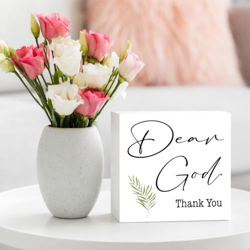 Dear God Thank You Sign, Religious Decorative Sign, White Wooden Box Sign, 5x5inch, Tabletop - color: Christian 13