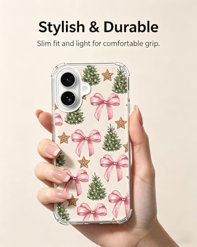 Christmas Tree Pink Bows Phone Case Compatible with iPhone 17, Winter Festive Phone Cover for iPhone 17 - color: Christmas Pink Bows