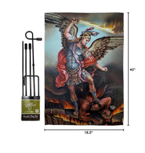 St. Michael Vanquishing Satan Garden Flag Set with Stand Religious Faith Hope Grace Peace Dove Christian Religion Easter Small Decorative Gift Yard House Banner Made In USA 13 X 18.5 - size: Garden Flag Set 13"x 18.5" w/ Flagpole