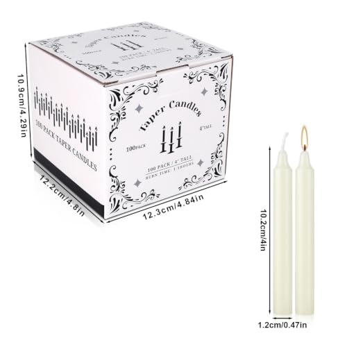 100 Pack 4 Inch Ivory Taper Candles - Dripless Smokeless Unscented 1.5 Hour Burn for Menorah & Christmas - color: lvory-4"100pcs