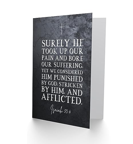 Artery8 Isaiah 53:4 He Took Our Pain And Bore Our Suffering Christian Bible Verse Quote Scripture Typography Sealed Greeting Card Plus Envelope Blank inside - color: Bore Our Suffering