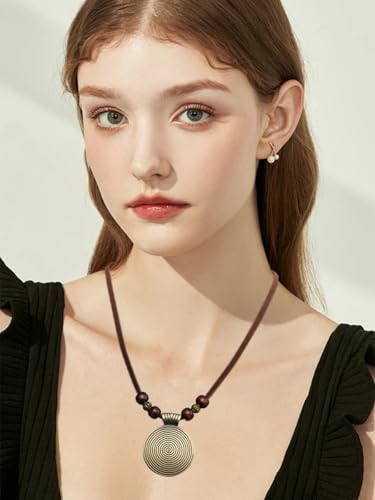 Boho Necklaces for Women Long Wooden Pendant Vintage Necklace - color: Bohemian Jewelry
