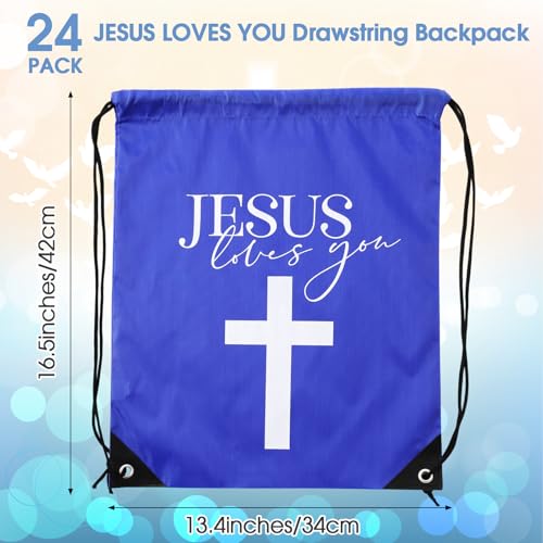 24 Pcs Christian Drawstring Bags Jesus Backpack Blue Classic - color: Blue, style: Classic