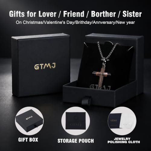 Wooden Cross Necklace for Men with Stainless Steel Adjustable Chain 24-26in, Christian Wood Crucifix Pendant Gift for Him - style: Joshua 1:9