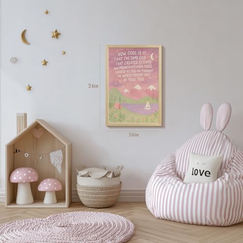 Christian Wall Art for Girls Room,Baby Girl Pink Nursery Decor Framed 12x16 - color: PinkMountainFamousSaying, size: 16"L x 12"W