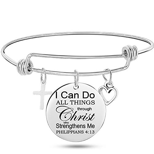 Jude Jewelers Stainless Steel Adjustable Size Christian Cross Holy Bible Verses Mantra Bangle Bracelet - style: Philippians 4:13