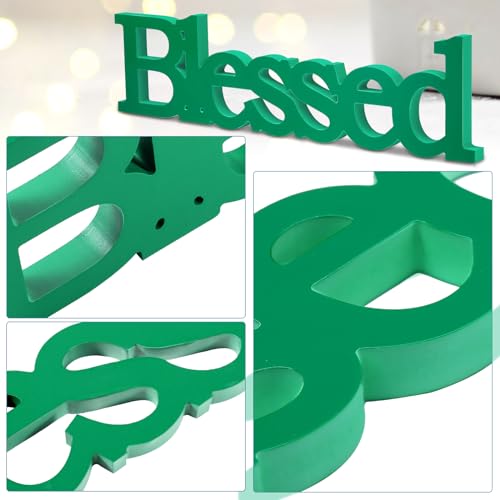 Blulu Blessed Letter Table Sign Wooden Blessed Standing Sign,Green - color: Green