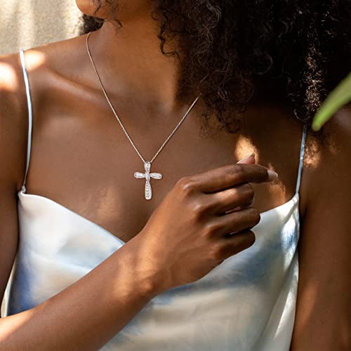 FANCIME Cross Necklace For Women Sterling Silver Cubic Zirconia Twisted Cross Infinity Open Loop Pendant Gift For Women, 18" Extender - color: Sliver Ribbon Shine