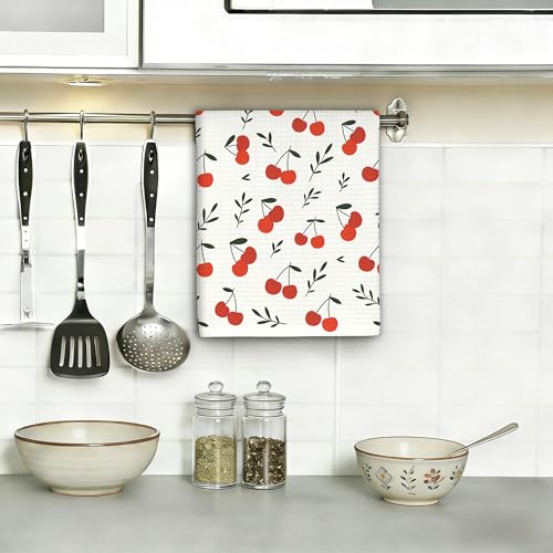 Cute Cherry Kitchen Dish Towels,Farmhouse Cherries Hand Towels 16x24 Inch Decorative Absorbent Dish Cloth for Cooking Baking Cleaning Bathroom Decor Set of 2 - color: Cute Cherry